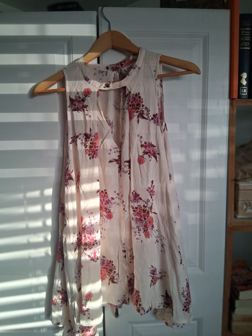 Free People Cream Floral Sleeveless Tunic with Pink & Red Bouquet